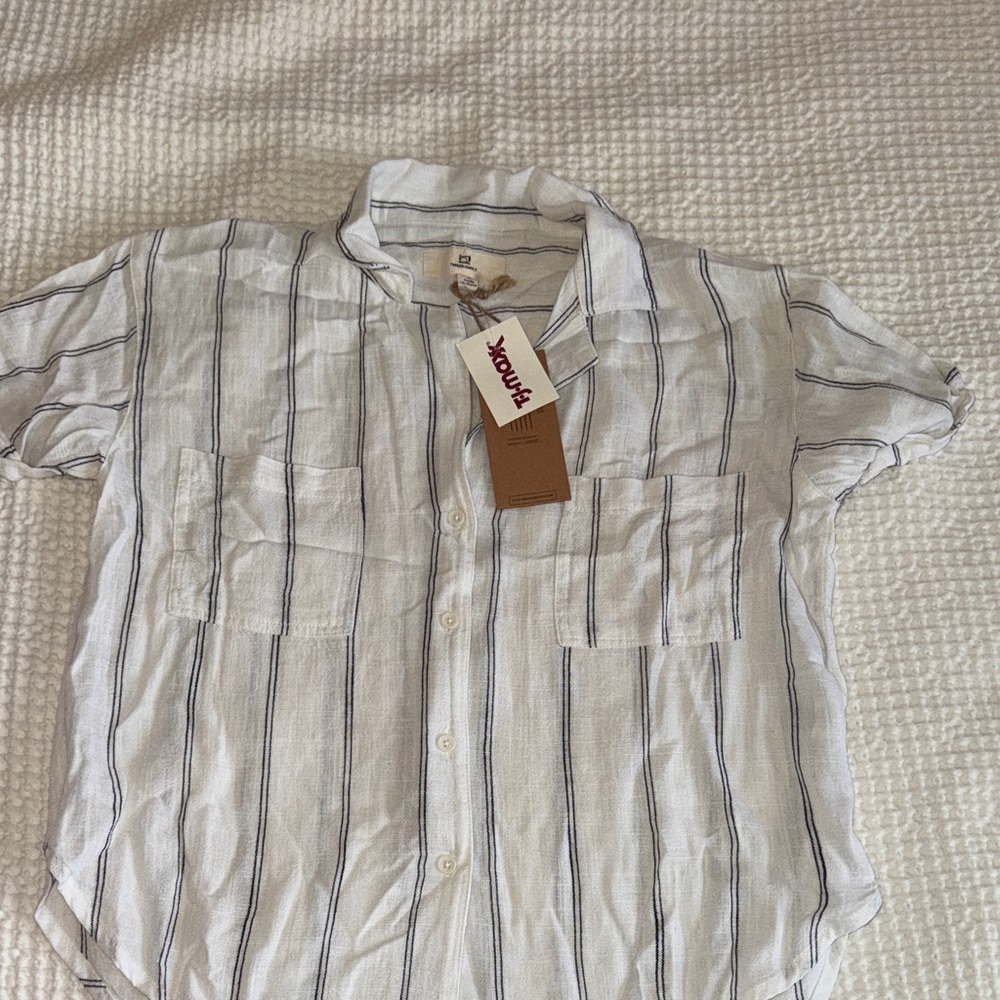 Thread & Supply White and Blue Striped Button Down Shirt